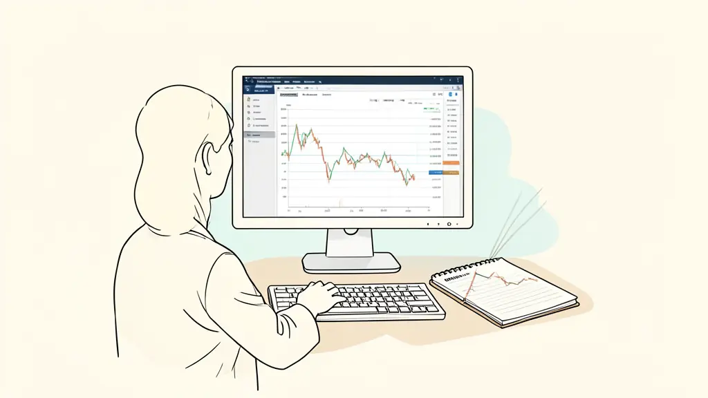 futures trader using a web trading platform, order ladder on one monitor, risk journal beside the keyboard